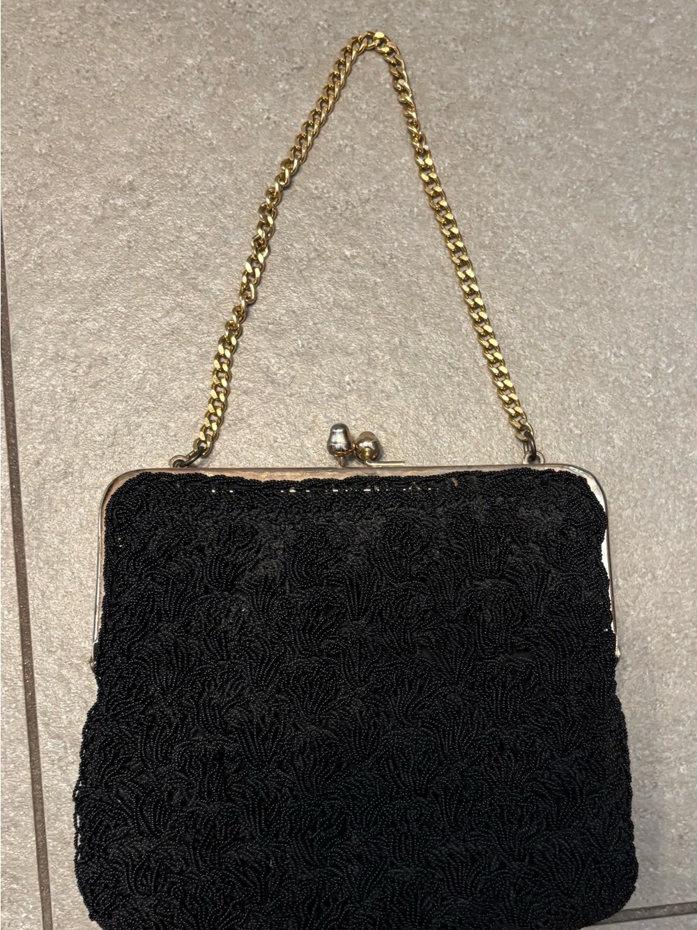 Vintage Artel Montreal Black Beaded Evening Bag Kiss Lock Clutch